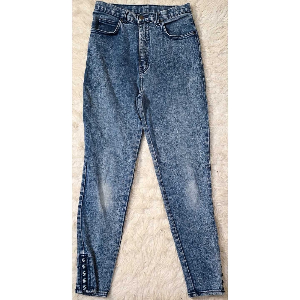 Vintage 80s Skinny Jeans High Waisted Rise Medium Wash Blue Denim Stretch